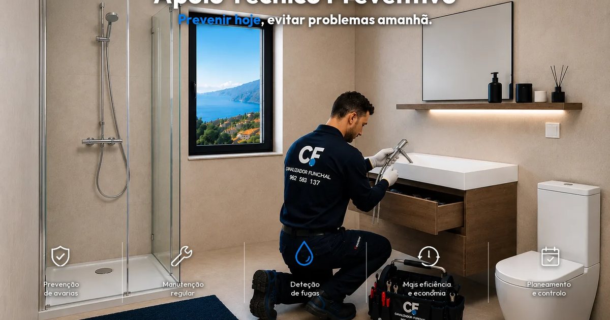 Técnico da Canalizador Funchal® a inspecionar e substituir tubo flexível de torneira numa casa de banho no Funchal, Madeira.