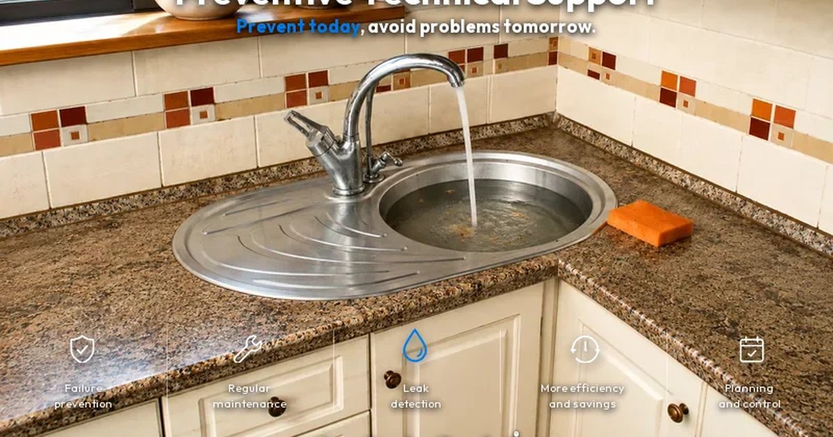 Clogged single bowl kitchen sink with standing water on a granite countertop in Funchal, Madeira.